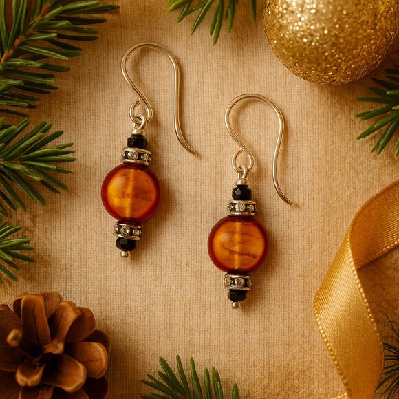 Artisan Jewelry - Artisan Sterling Silver Swarovski Crystal 24K Gold Lined Venetian Glass Earrings